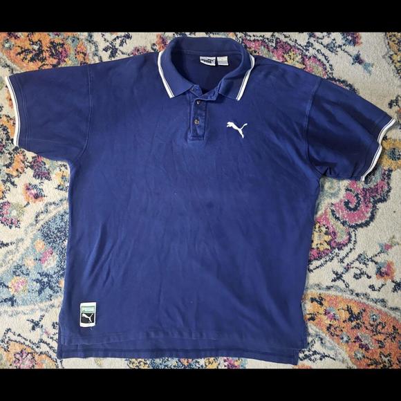 Blue 100% cotton Y2K PUMA Polo shirt RN 15763 STAINS XL - Picture 1 of 8